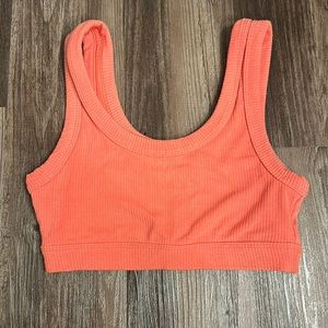 ALO YOGA SOFT RIBBED BRA IN CORAL PINK